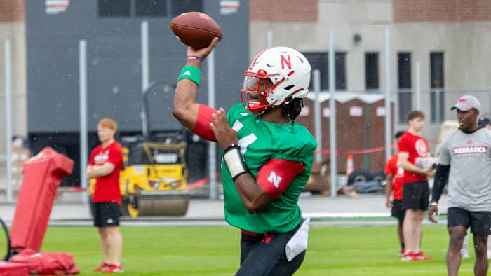 Jeff Sims quarterback 2023 Nebraska football first fall camp practice